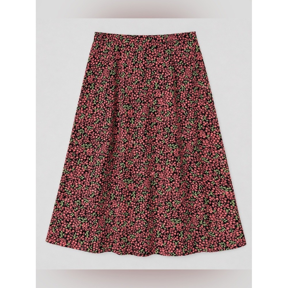 Vintage Dark Floral Midi Skirt XL Prairie Cottage Peasant Garden Party Bohemian